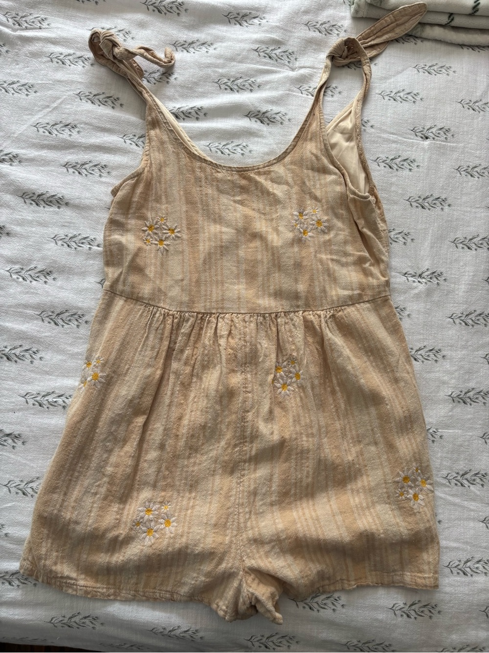 American Eagle Outfitters Cream and Yellow Striped Embroidered Romper